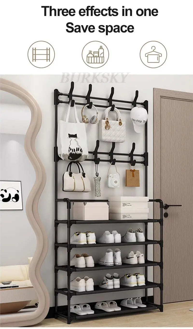 Multi-Layer Shoe Rack aur Coat Rack Storage DIY Clothes Hanger